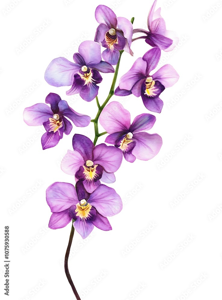 The branch of blossoming tropical purple flower on white background The branch of blossoming tropical purple flower on white background