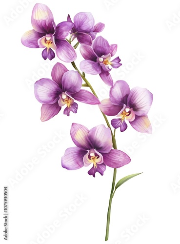 The branch of blossoming tropical purple flower on white background