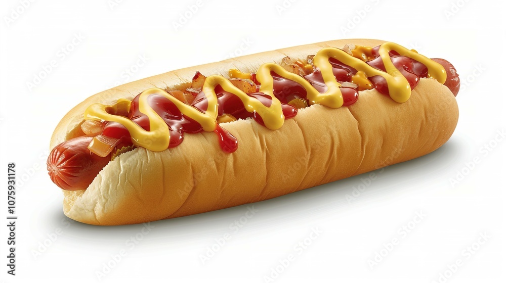 Classic Hot Dog: Topped with Mustard and Ketchup for the Perfect Bite Classic Hot Dog: Topped with Mustard and Ketchup for the Perfect Bite