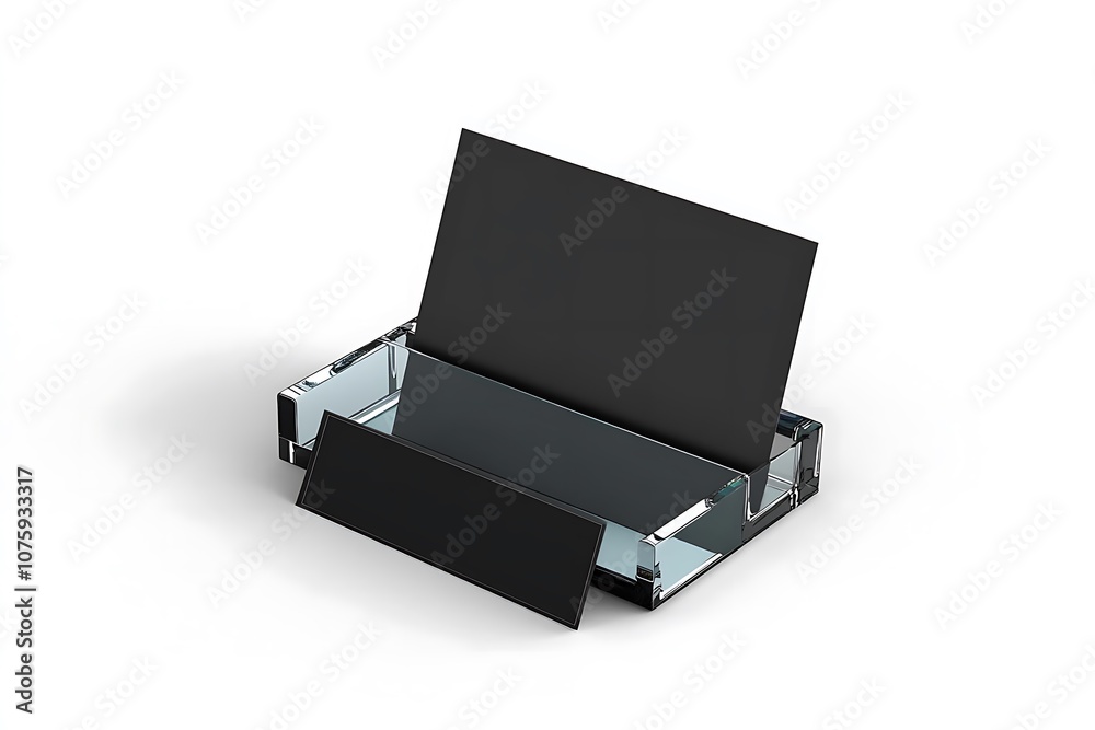 Business card mockup in acrylic holder isolated. Plastic transparent glass box with grey blank namecards. Cardholder branding identity mockup Business card mockup in acrylic holder isolated. Plastic transparent glass box with grey blank namecards. Cardholder branding identity mockup
