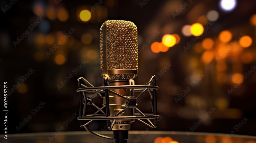Golden Microphone In Studio Golden Microphone In Studio