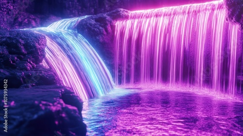 Neon Waterfall in a Dreamlike Setting