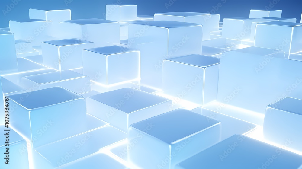 digital technology blue and white luminous 3d square poster background digital technology blue and white luminous 3d square poster background