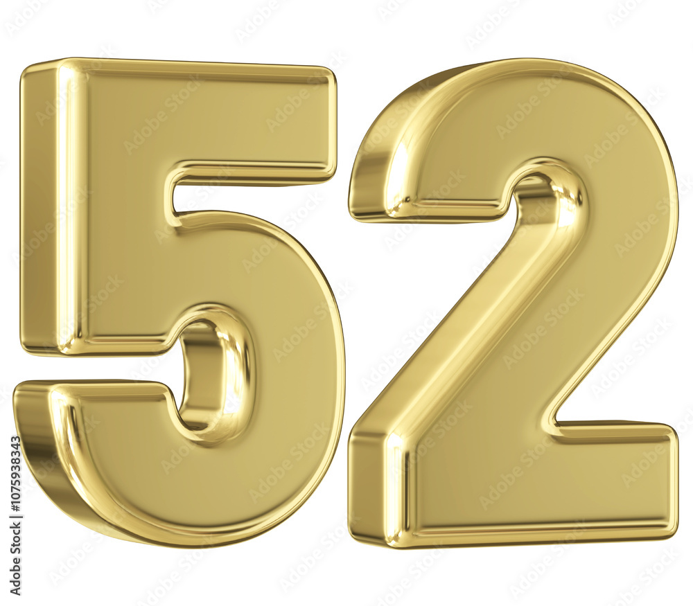 Gold 3D Number 52 Gold 3D Number 52