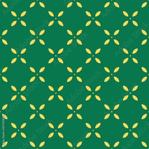 Seamless green and gold abstract petals geometric textile pattern vector