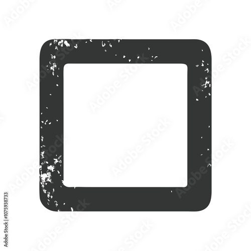 Distressed black square with grunge texture, Vector illustration of a black square featuring a rough, distressed grunge texture, giving it a worn and vintage look.
