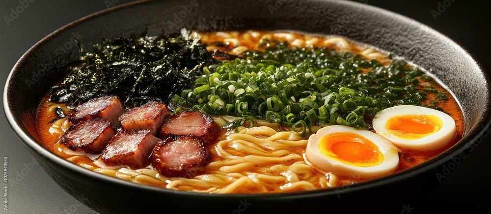 Delicious Bowl of Ramen with Nori, Green Onions, Egg, and Pork Delicious Bowl of Ramen with Nori, Green Onions, Egg, and Pork