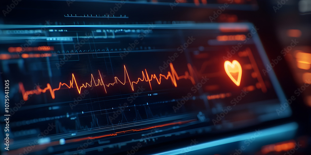 Heartbeat of Technology: A close-up of a digital monitor displays a vibrant red heart pulsing with a steady heartbeat. Heartbeat of Technology: A close-up of a digital monitor displays a vibrant red heart pulsing with a steady heartbeat.