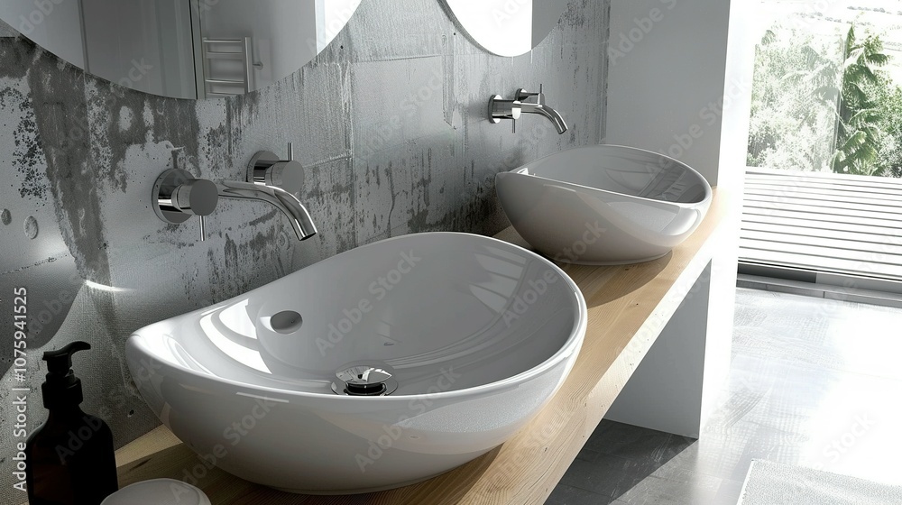 Fototapeta premium Elegant Bathroom Design: Sinks and Mirrors for a Stylish Touch