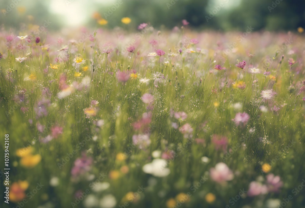 Fototapeta premium closeup plant bloom flower light lawn sunset floor path drawing twilight e decor garden wildflower evening panorama field tree wallpaper long morning texture background banner dry design beautiful