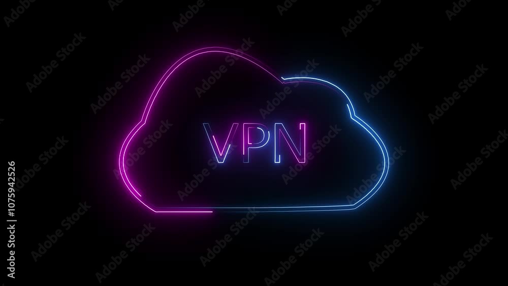 Neon line VPN Network cloud connection icon Animated on black background. Social technology. Cloud computing concept. Neon line VPN Network cloud connection icon Animated on black background. Social technology. Cloud computing concept.