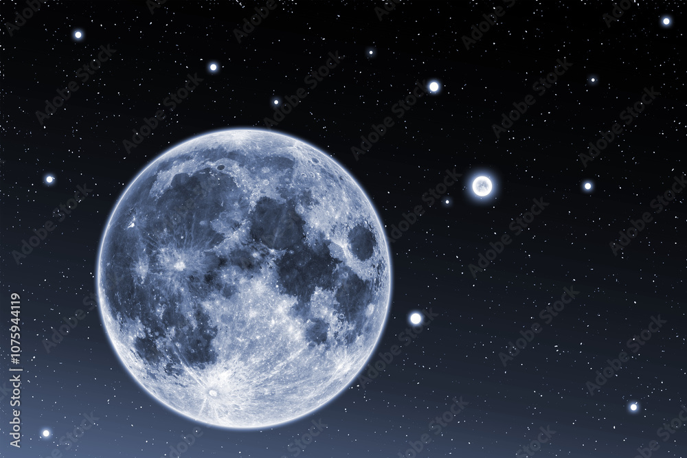 Obraz premium Starry night sky background with full moon and bright stars
