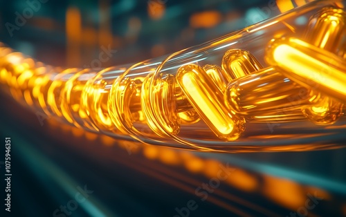 A close-up of glowing, orange neon tubes lined up, showcasing vibrant colors and a sleek design that evokes a sense of modernity and energy. photo