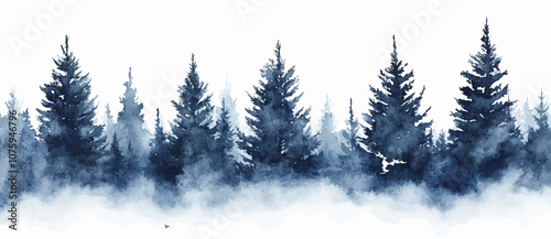 Christmas trees Vector watercolor illustration,Forest, fir trees, pine trees, woods watercolor illustration,festival set