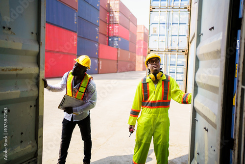 Tableau sur toile Custom officer is performing the inspection in container yard.