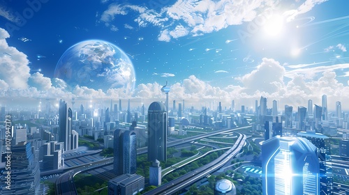 digital technology blue and white 3d smart city poster background