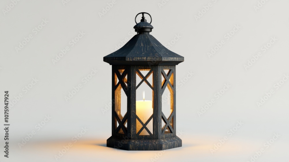 Ethereal Glow - Elegant Decorative Lantern with Candle Illuminating Clean Background Ethereal Glow - Elegant Decorative Lantern with Candle Illuminating Clean Background