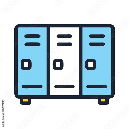 Colorful locker icon in flat style, Vector illustration of a row of school lockers with blue and yellow doors, symbolizing storage and organization in educational settings.
