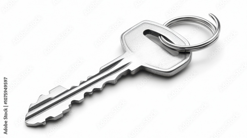 Sleek Minimalist House Key with Modern Design Isolated on White Background Sleek Minimalist House Key with Modern Design Isolated on White Background
