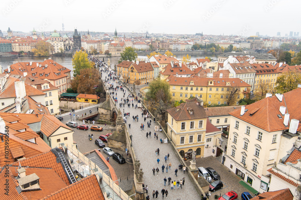 Aerial view of the Charles Bridge in Prague Aerial view of the Charles Bridge in Prague