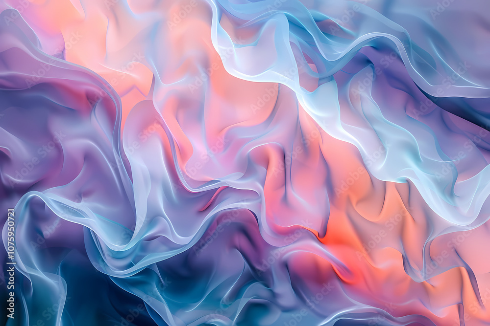 An abstract composition featuring flowing, ethereal fabric in soft pastel hues of pink and blue, creating a tranquil and dreamy atmosphere. An abstract composition featuring flowing, ethereal fabric in soft pastel hues of pink and blue, creating a tranquil and dreamy atmosphere.