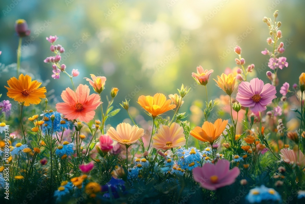 Vibrant Wildflowers Blooming in Sunlit Meadow Vibrant Wildflowers Blooming in Sunlit Meadow