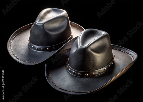 Set of Classic Black Cowboy and Cowgirl Hats Isolated on  Background for Western-Themed Designs and Creative Projects photo