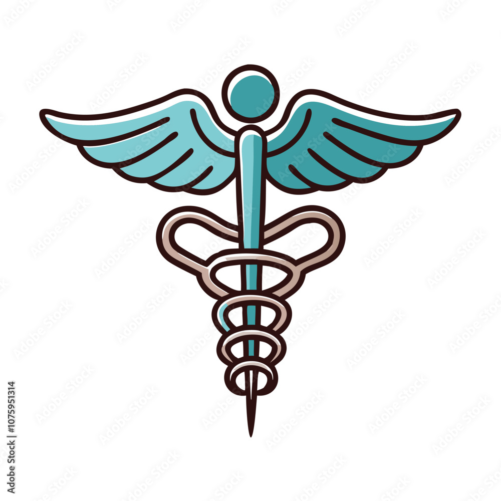 Caduceus medical icon with wings and staff, Vector illustration of a caduceus symbol featuring a winged staff with intertwined serpents, representing medicine and healthcare.
Caduceus medical icon with wings and staff, Vector illustration of a caduceus symbol featuring a winged staff with intertwined serpents, representing medicine and healthcare.