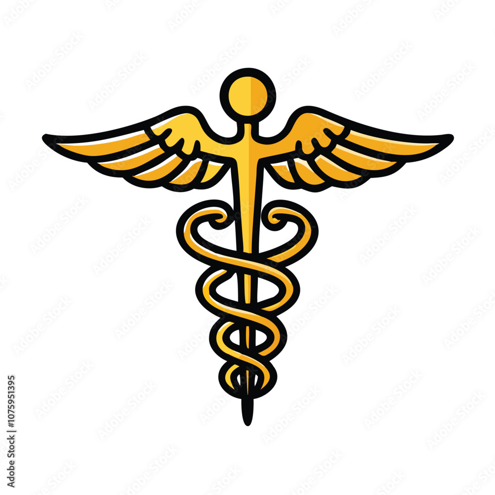 Caduceus medical icon with wings and staff, Vector illustration of a caduceus symbol featuring a winged staff with intertwined serpents, representing medicine and healthcare.
Caduceus medical icon with wings and staff, Vector illustration of a caduceus symbol featuring a winged staff with intertwined serpents, representing medicine and healthcare.