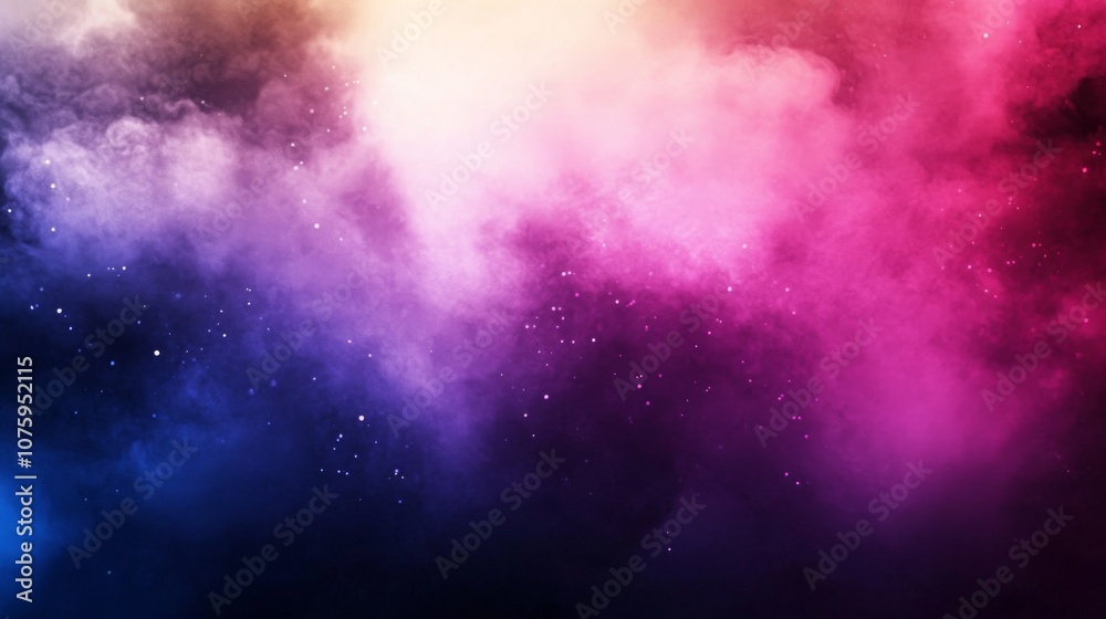 Fototapeta premium Vibrant Gradient Ombre Abstract Background in Dark Blue, Purple, Pink, and Yellow with Light Spot and Metal Elements