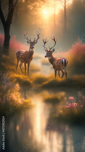 Deer in the sunser photo