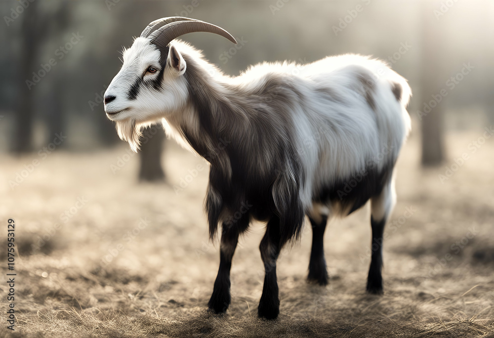 Obraz premium webpage brown goat nature summer banner agriculture perfectly page sticker white transparent pasture art mammal horned domestic path rural meadow olated cute animal 