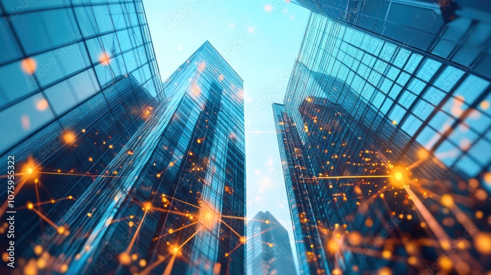 Cityscape with Connecting Lines
