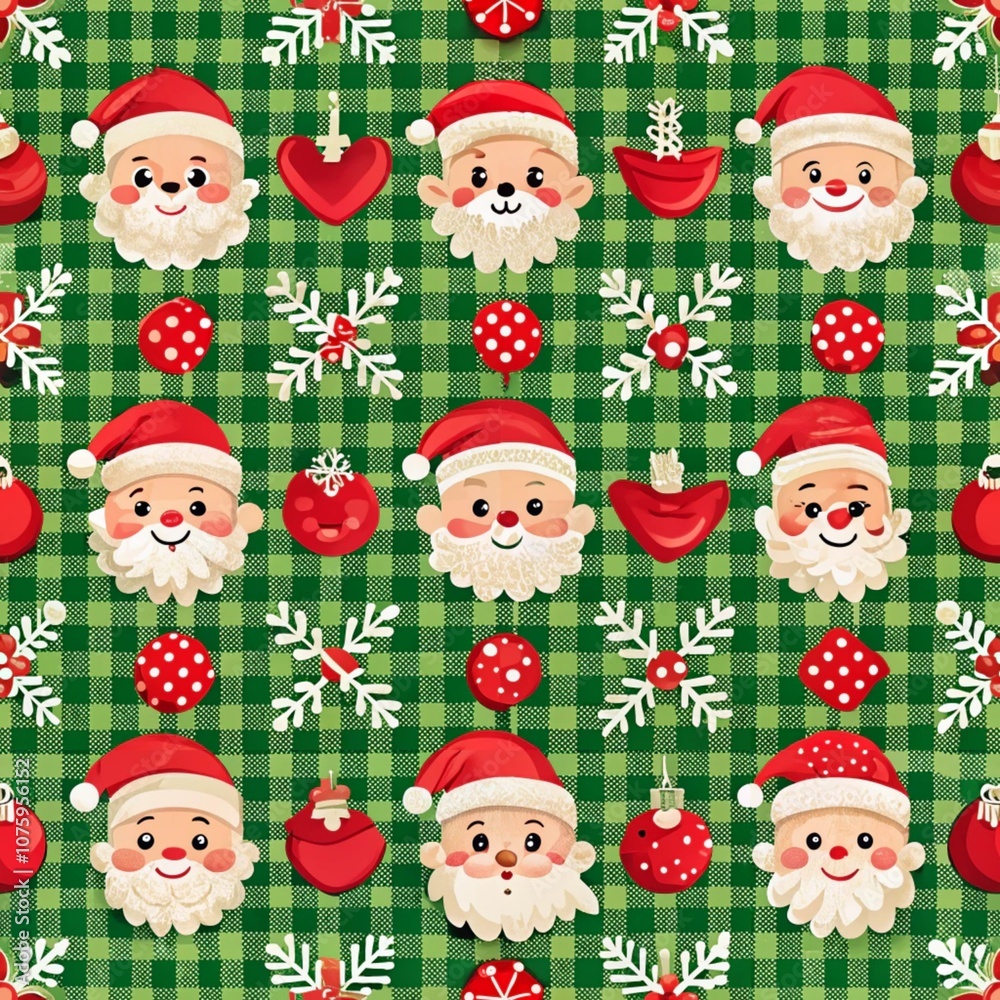 A seamless Christmas-themed plaid pattern featuring traditional red, green, and white stripes with a festive, cozy vibe. Perfect for holiday designs like wrapping paper, home decor, and textiles.