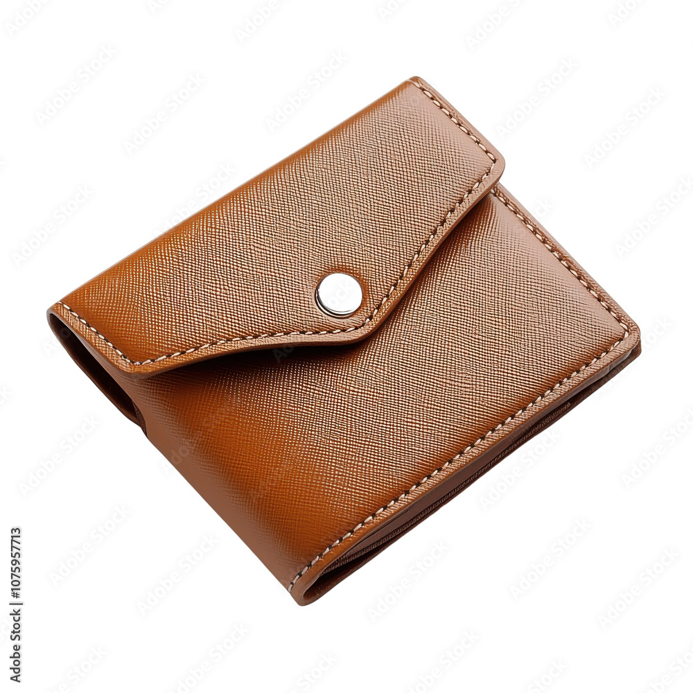 Stylish brown wallet with a button closure, isolated on a white background. Stylish brown wallet with a button closure, isolated on a white background.