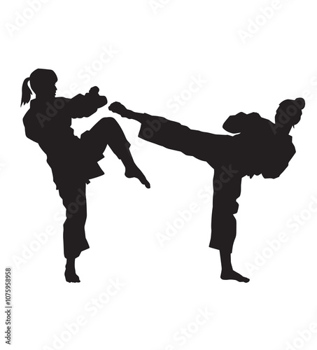 vector silhouette of two karate women fighting
