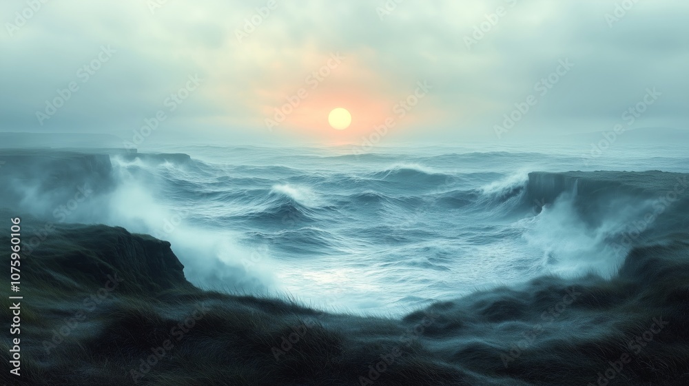 Captivating Sunset over the Ocean with Dramatic Waves Captivating Sunset over the Ocean with Dramatic Waves