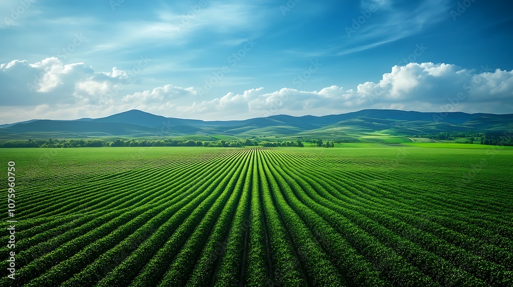A scenic landscape featuring vibrant green fields stretching towards distant mountains under a blue sky with scattered clouds. A scenic landscape featuring vibrant green fields stretching towards distant mountains under a blue sky with scattered clouds.