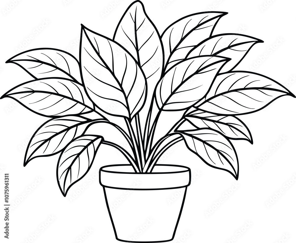 House plant in a pot line art, house plant outline vector House plant in a pot line art, house plant outline vector