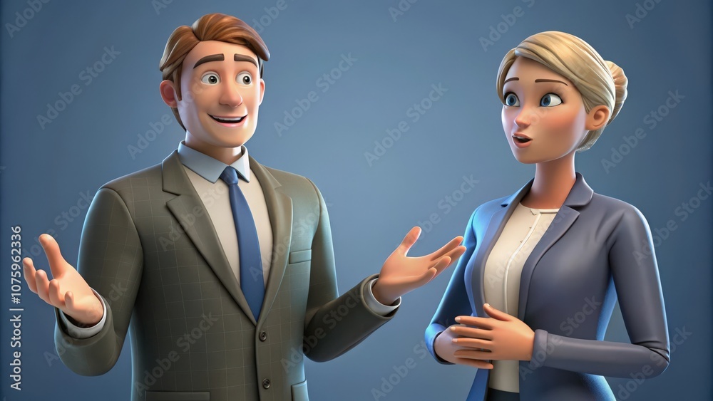 Two 3D Cartoon Businesspeople in Conversation Two 3D Cartoon Businesspeople in Conversation