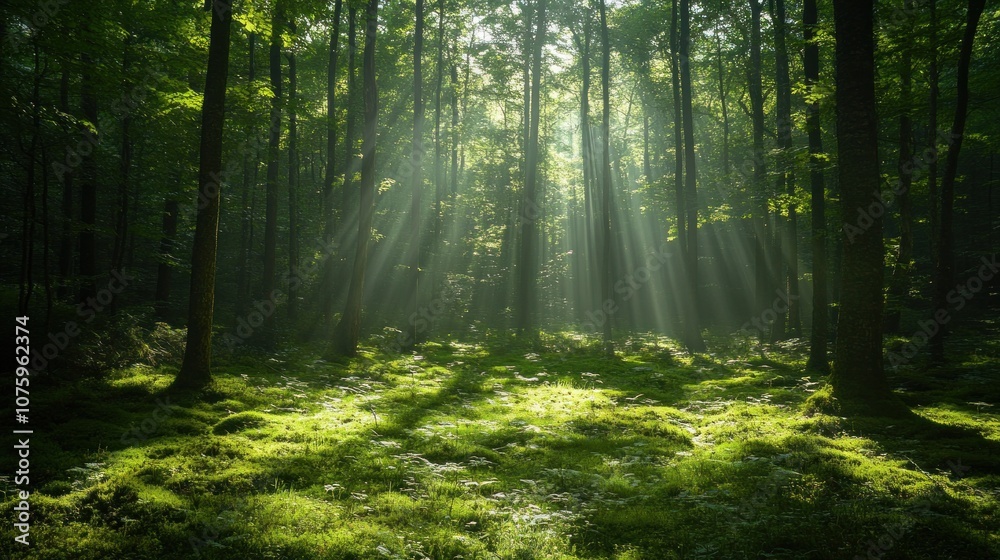 Obraz premium Sunlight Streaming Through Forest