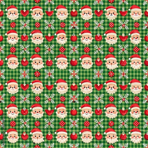 A seamless Christmas-themed plaid pattern featuring traditional red, green, and white stripes with a festive, cozy vibe. Perfect for holiday designs like wrapping paper, home decor, and textiles.