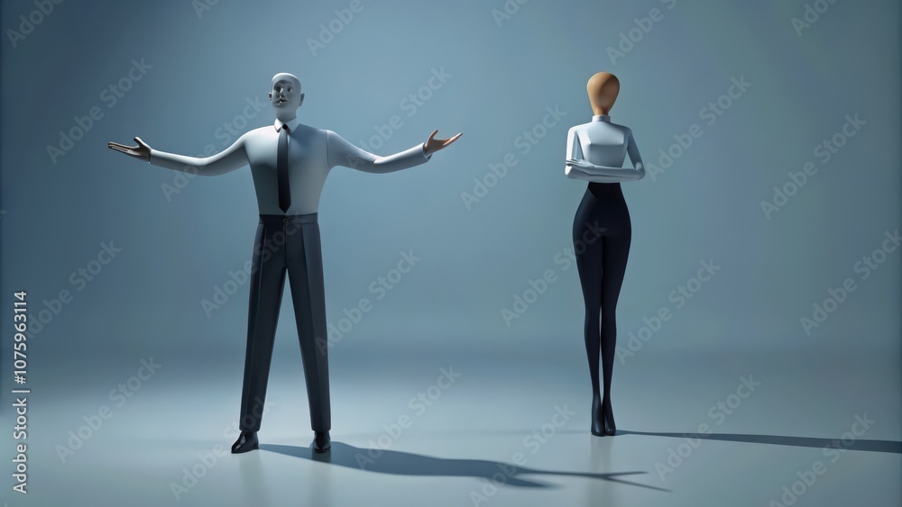 Fototapeta premium Two Cartoon Figures in Business Attire Facing Each Other