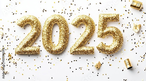 Colorful Happy New Year 2025 text with festive design, celebratory sparkle, and vibrant effects.