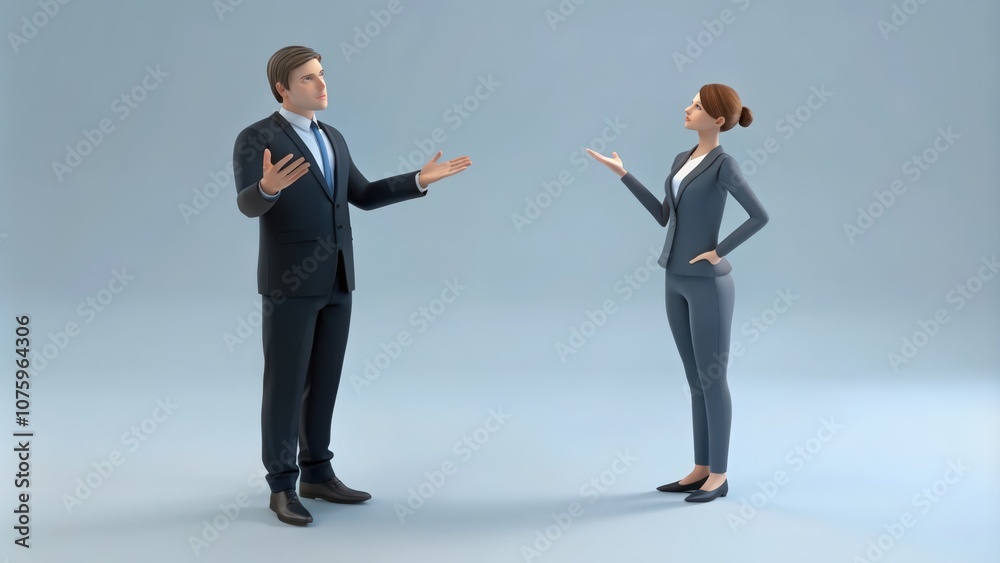 Cartoon Businessman and Businesswoman in Conversation Cartoon Businessman and Businesswoman in Conversation