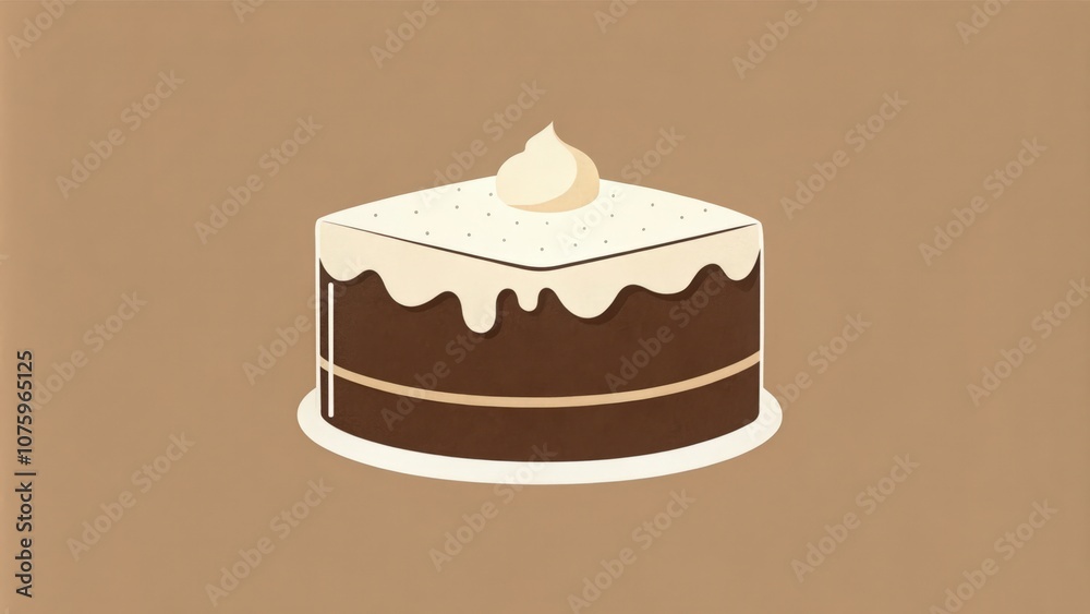 A Single Slice of Chocolate Cake with White Frosting and a Swirl on Top