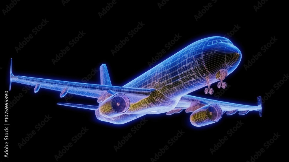 Airplane Wireframe in Blue Airplane Wireframe in Blue