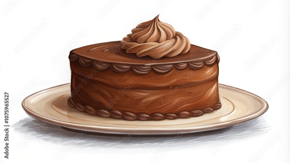 A Single Slice of Chocolate Cake with Swirled Frosting A Single Slice of Chocolate Cake with Swirled Frosting