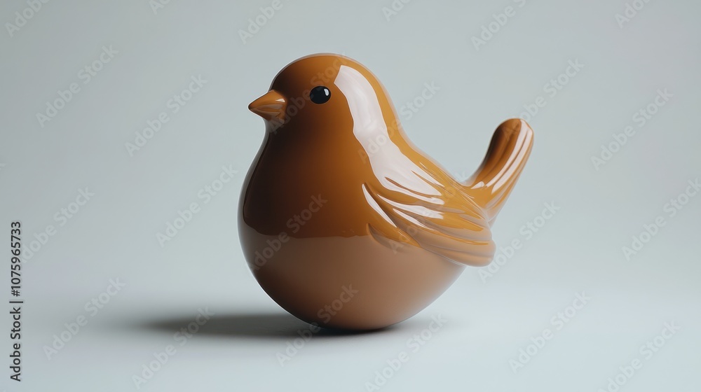 A brown ceramic bird figurine isolated on a white background. A brown ceramic bird figurine isolated on a white background.