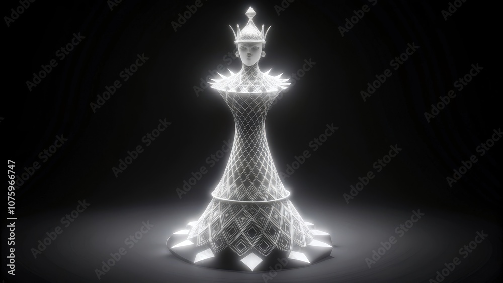 A White, Ornate Chess Queen Piece Against a Black Background A White, Ornate Chess Queen Piece Against a Black Background